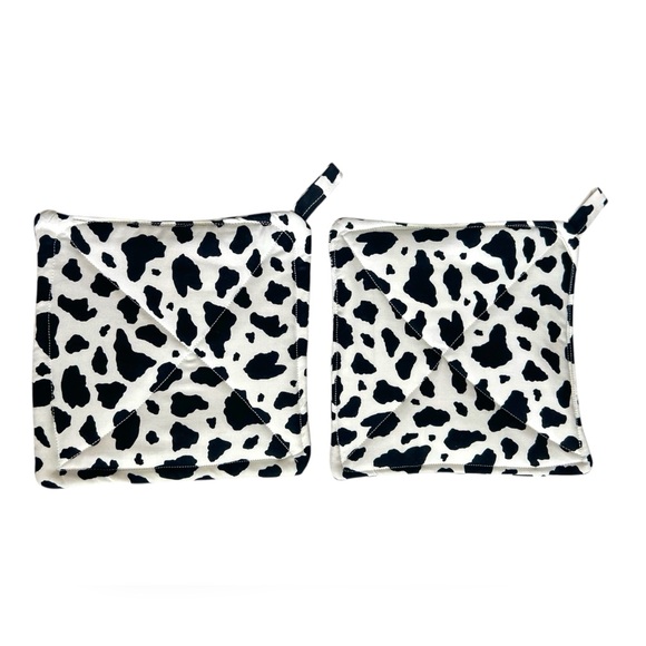 Hand Crafted Colorful Cow Print Fabric 100% Cotton Potholders Trivet Hot Mats - Picture 4 of 5